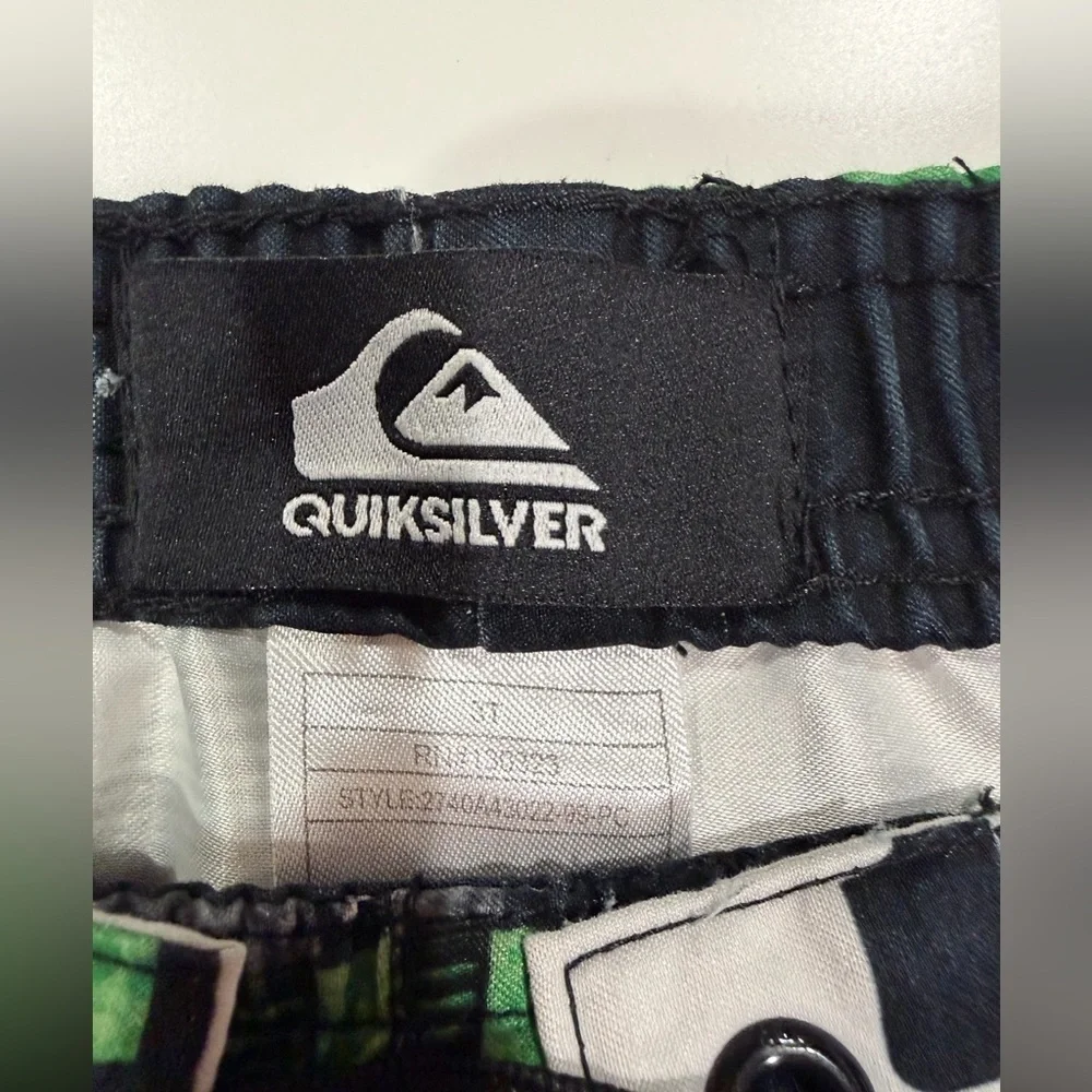 Quiksilver Kids Swim Trunks Board Shorts - Green, Black, and White